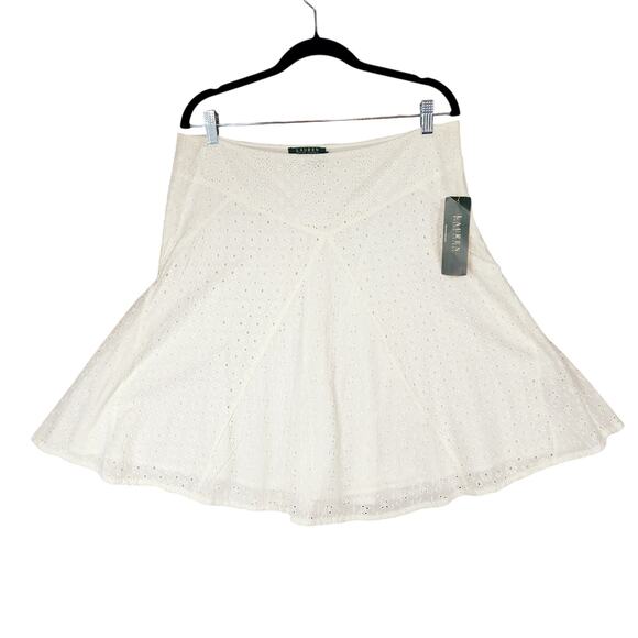 Lauren Ralph Lauren Eyelet Lace Skirt sz 10 Women White ALine Cotton 34x22 NEW